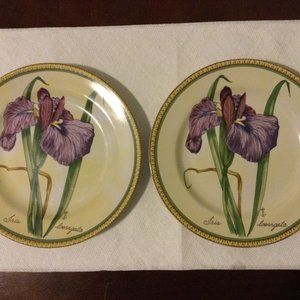 2 American Atelier Botanical Salad dessert plates stoneware floral purple